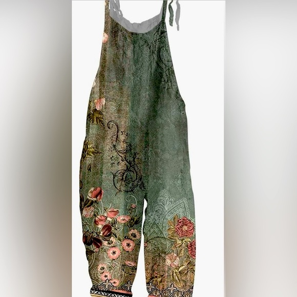 Pants - Green Floral overalls